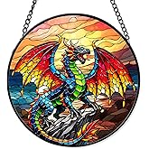 FIVITY 7.8'' Dragon Suncatcher Dragon Stained Glass Ornament Gothic Sun Catcher Window Hanging Fairy Decor Home Room Wall Christmas Birthday Holiday Present Ideas Gift Exchange for Teens Men Women