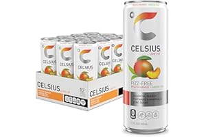 CELSIUS Peach Mango Green Tea, Functional Essential Energy Drink 12 Fl Oz (Pack of 12)