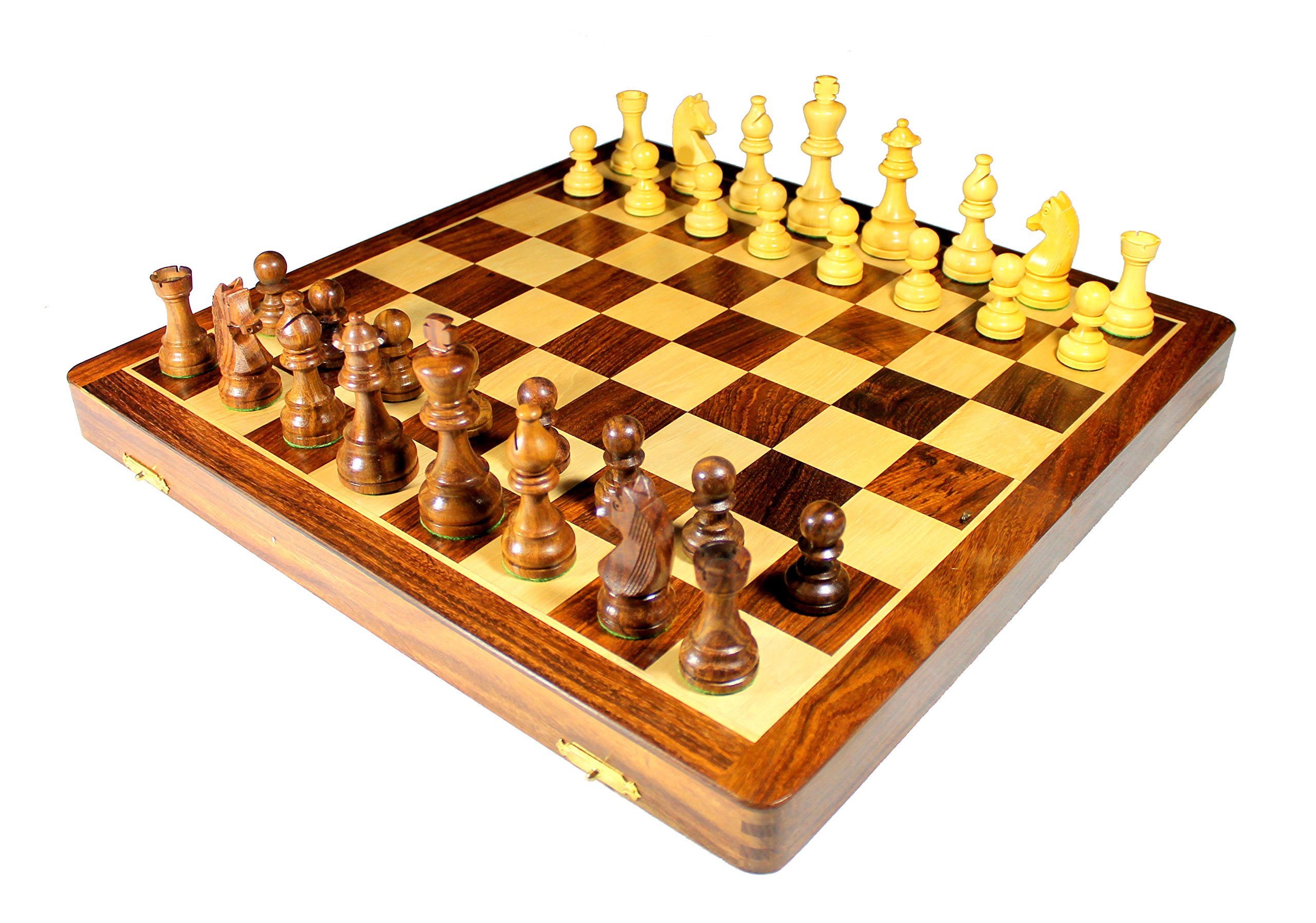 StonKraft Handmade Premium Wood 46 x 46 cm Chess Set - Wooden Fold-able Set with Extra Queen