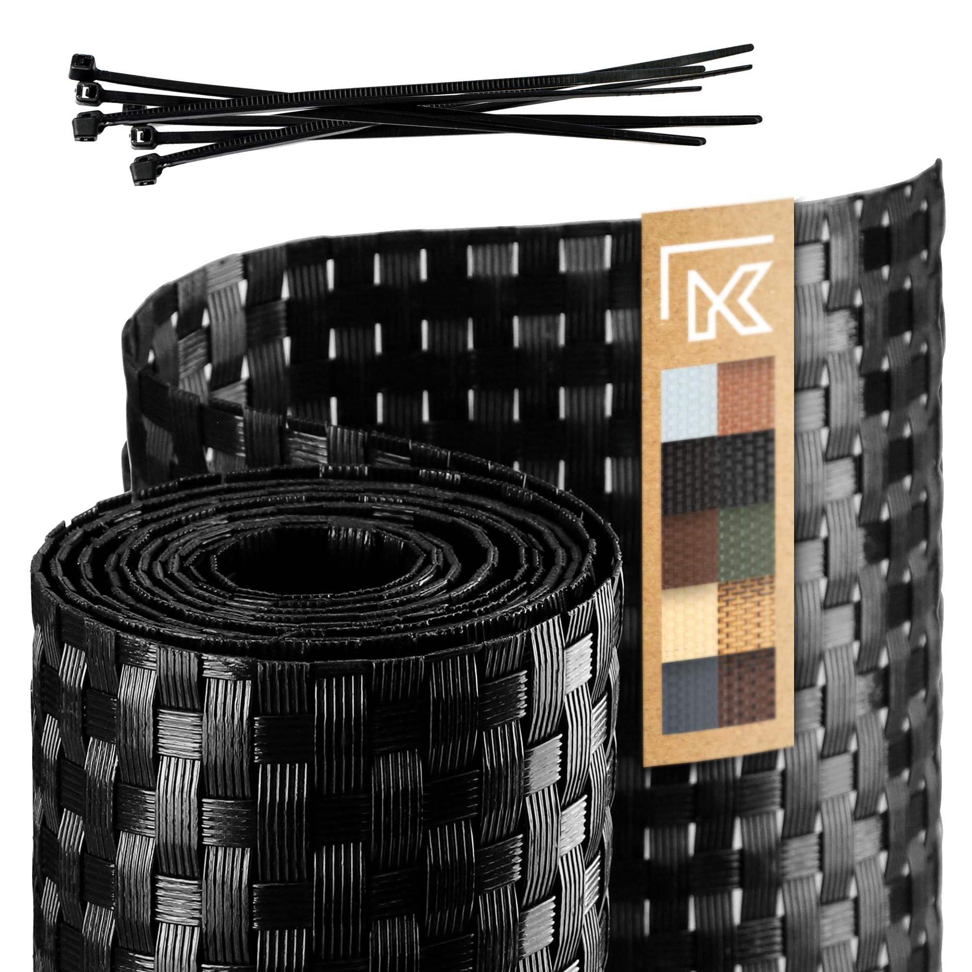 KADAX Fence Tape, Synthetic Rattan Tape in Several Colours, Weatherproof Privacy Screen Strips for Garden, Balcony, Terrace, Durable Fence Screen (19 x 255 cm, Black)