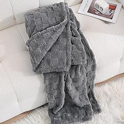 Linecooo Grey Fleece Throw Blanket 60”×80” for