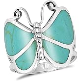 AeraVida Captivating Butterfly Motif Simulated Green Turquoise Statement .925 Sterling Silver Ring
