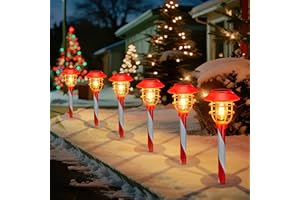 PEARLSTAR 6 Pack Solar Pathway Lights Outdoor Christmas Decorations, Waterproof Candy Cane Christmas Pathway Lights for Yard, Walkway, Driveway, Garden Decor, Solar Powered Outdoor Lights for Xmas Gifts