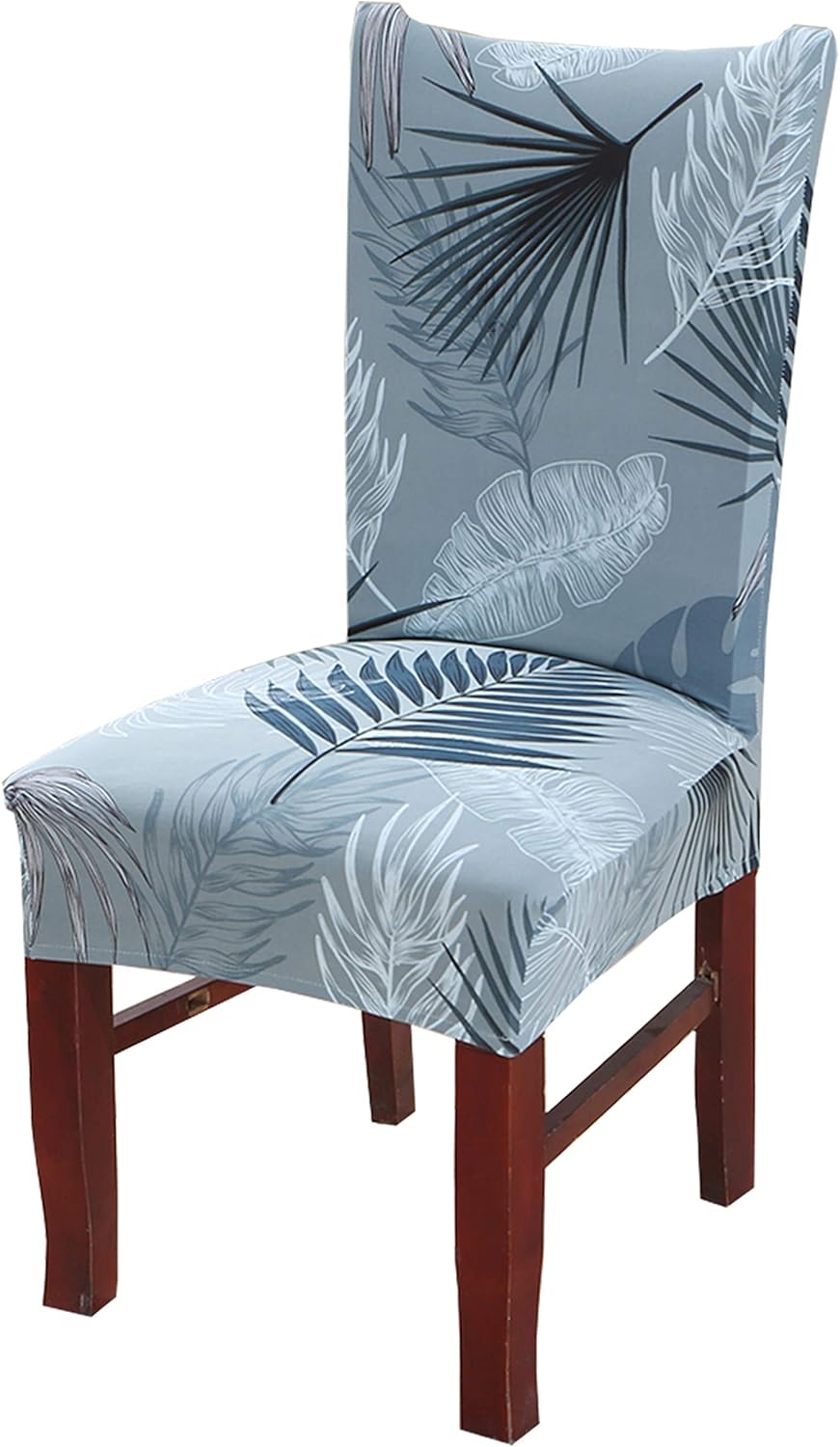 Slipcovers - Lalluxy Stretchy Parson Chair Slipcovers for Dining Room Chair seat Covers Chair Protectors for Party Pet Protection Universal Fit Soft Polyester (Set of 4, Blue Palm Leaves)