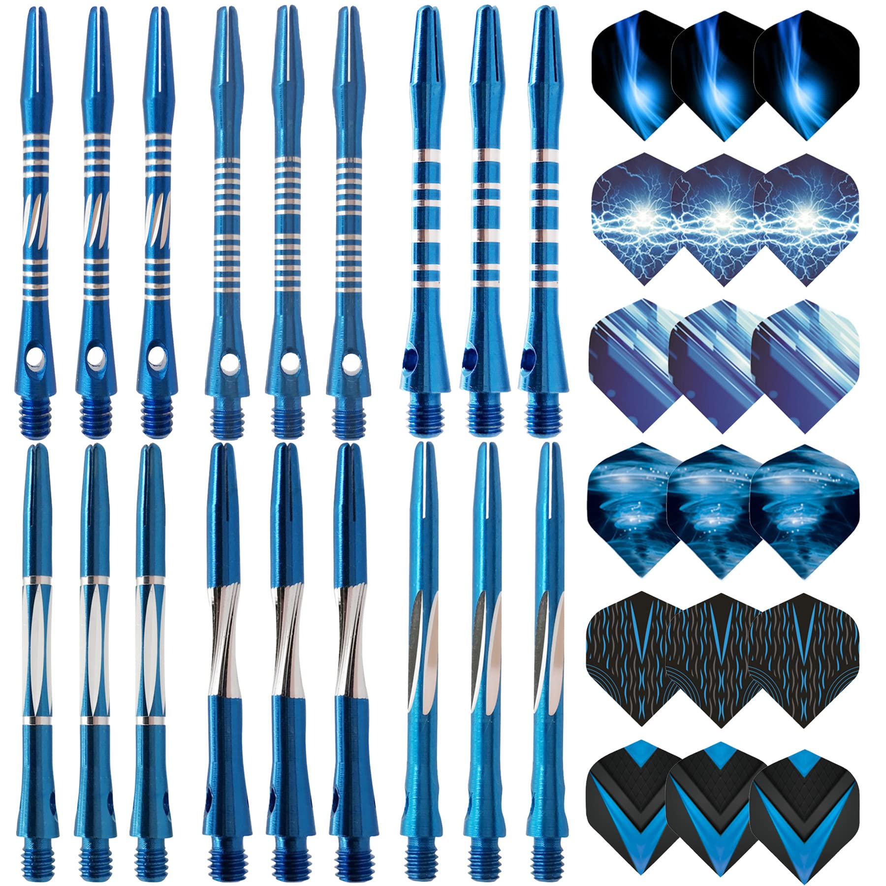 JpGdn 18Pcs Metal Dart Shafts and 18Pcs Darts Flights Blue Color Set Dart Stems Aluminum Darts Throwing Accessories for Dart Games