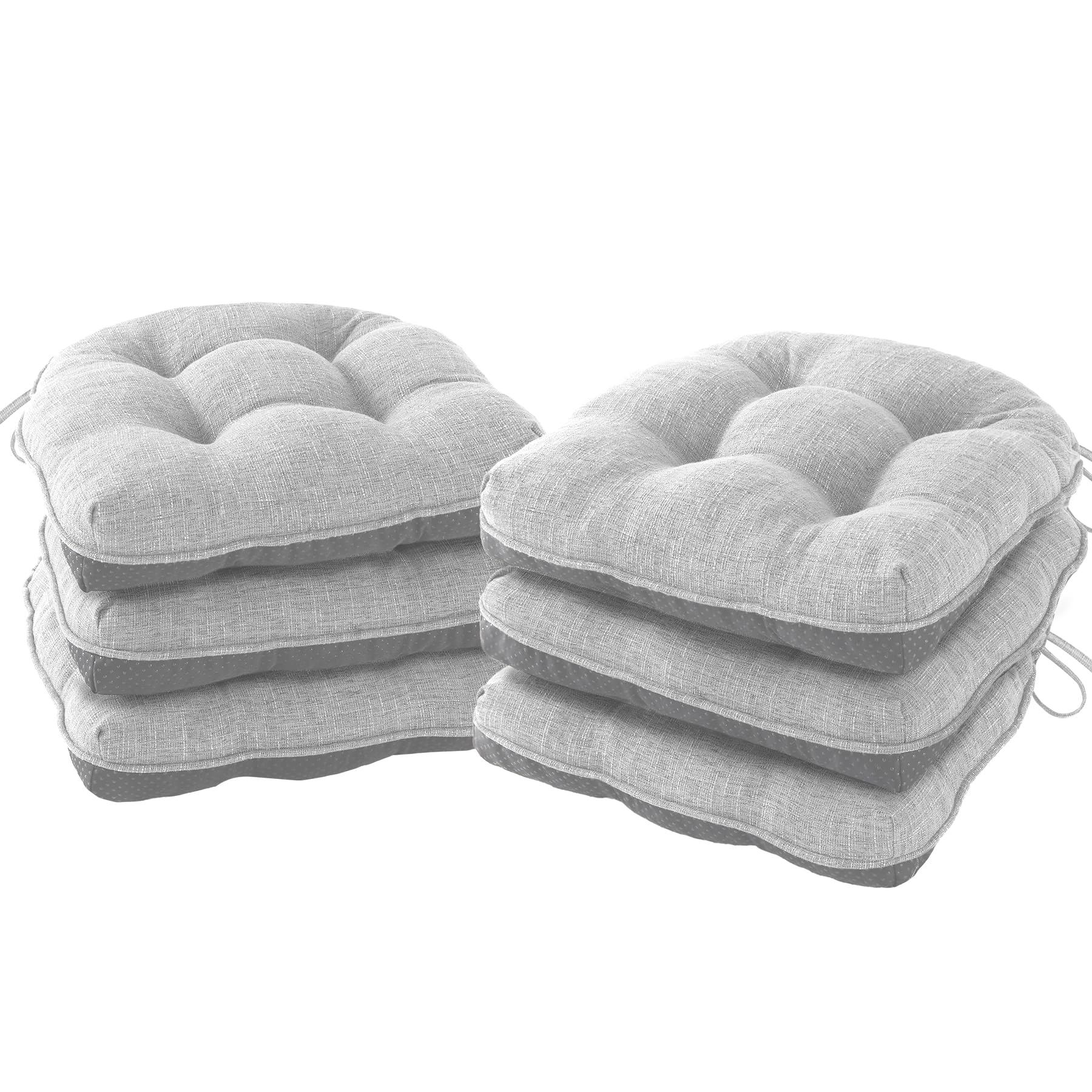IPYNBAP Chair Cushions for Dining Chairs Set of 6, Kitchen Chair Cushions, Chair Pads with Ties and Non Slip Backing, Tufted Memory Foam Seat Cushion 6 Pack, 15.5" x 15.5" x 4", Light Gray Image