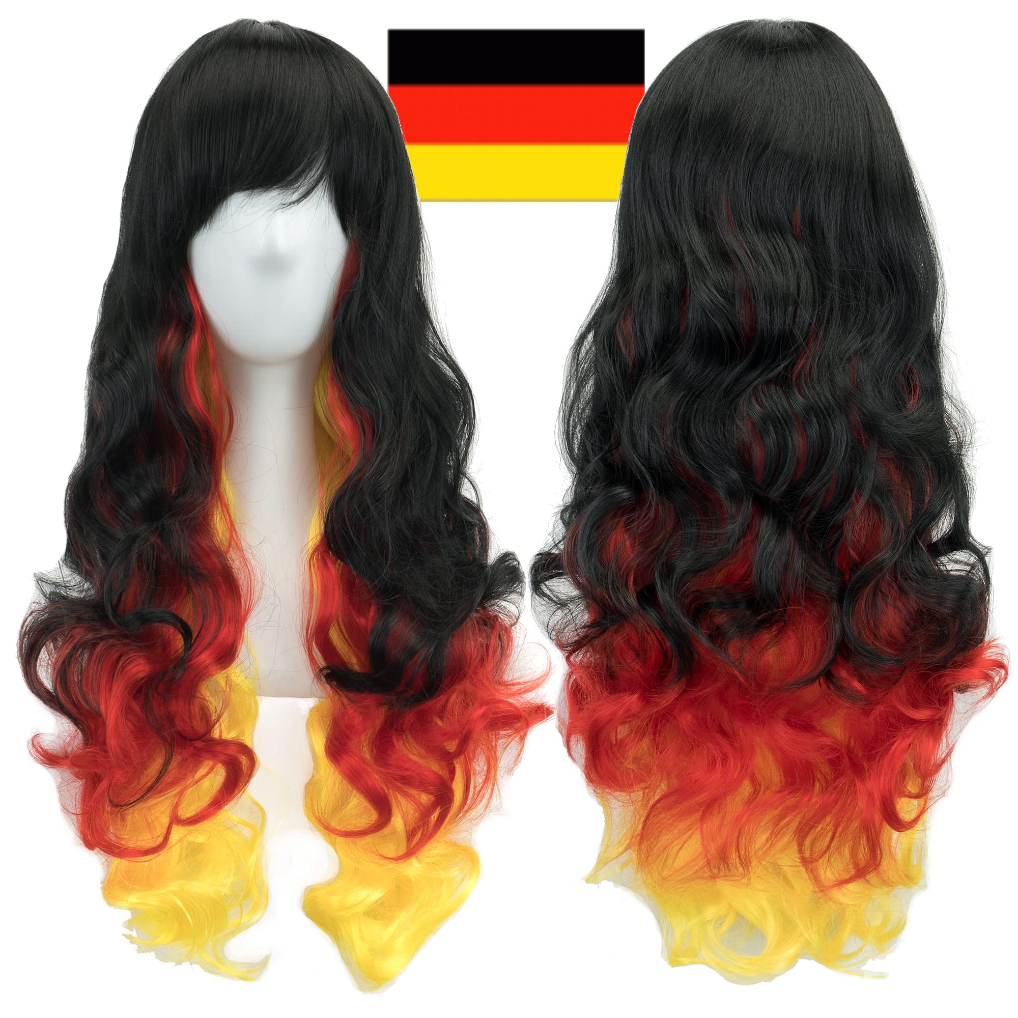 IMISSU Flag Color Design Hair Cosplay Wigs with Bangs Halloween Costume Wig (DE Flag Black Red Yellow) — image 1