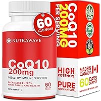 Nutrawave CoQ10 Ubiquinone Supplement – Powerful 200mg High Potency Capsules, Coenzyme q10 Improves Heart Health, Increases E