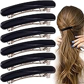 STSTR 6PCS French Barrette Hair Clips for Women, 2.48 Inch Small Tortoise Shell Hair Clip, Curved Glossy Thin Hair Flat Hair Accessories for Women - Black, Oval Style
