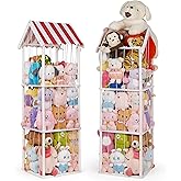 Edudif Stuffed Animal Storage, Space Saving Vertical Stuffed Animal Holder Wood, Easy Assembly Cottage-Style Plush Toys Organizer for Kids Bedroom & Playroom (White, Large)