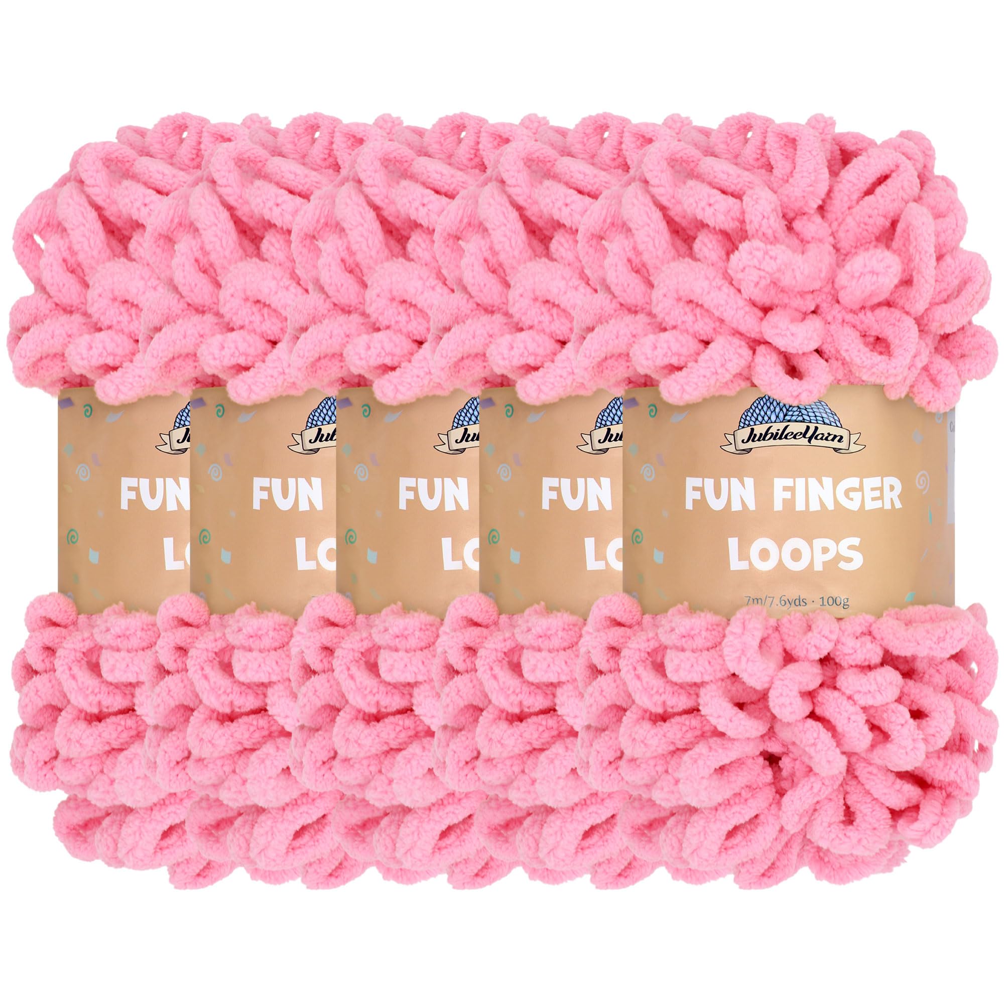 JubileeYarn Fun Finger Loops Yarn - Polyester Jumbo Weight Loop Yarn - 100g/Skein - Tickled Pink - 5 Skeins — image 1
