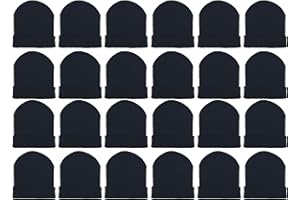 24 Pack Kids Beanies, Cuffed Winter Knit Hats for Boys Girls, Soft Thick Heat Insulating, Bulk (Black, Kids - One Size)