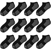 Comfoex 12 Pairs Boys Ankle Cushioned Socks Athletic Low Cut Sports Breathable Socks For Kids 4-6 6-8 8-10 10-12 Years Old