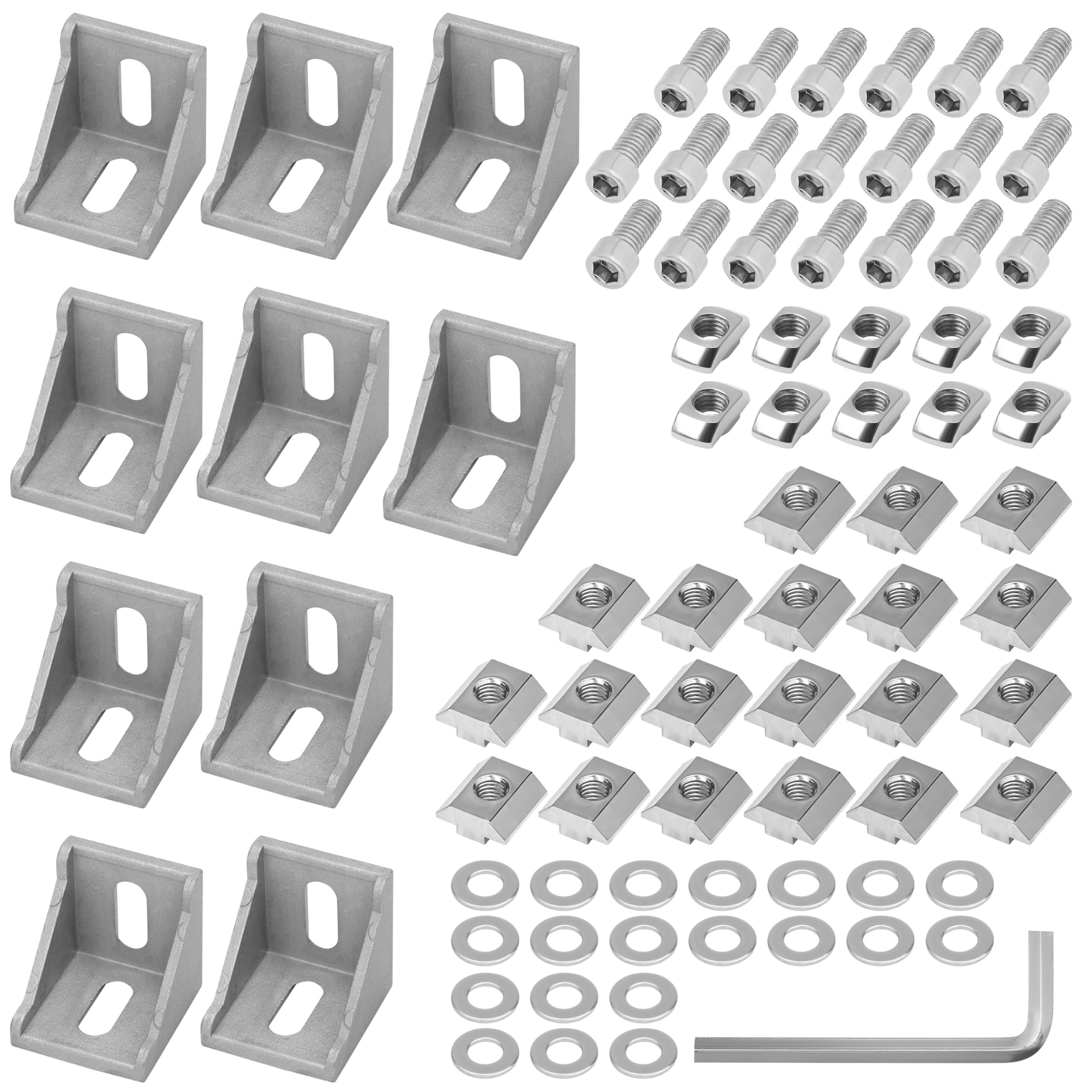 Belle Vous 81-Piece 4040 Series Aluminium Corner Bracket and Connector Set - 40 x 40mm, 8mm Slot - Silver L-Shape Extrusion Profile Connectors & T Nuts/Screws - Right Angle Joint Mounting Brackets
