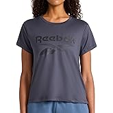 Reebok Womens Lockup Striped Cropped Crewneck T-Shirt