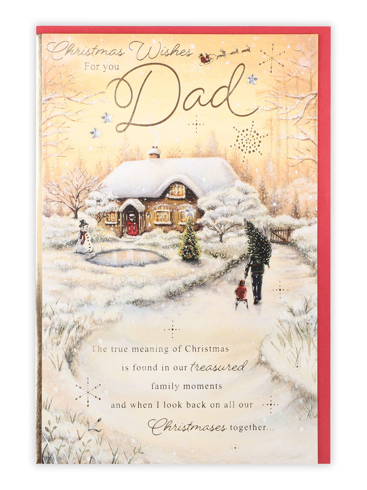 Clintons: Dad Snowy Cottage Scene Christmas Card, Multi-Colour, 155 x 235 (1181308)