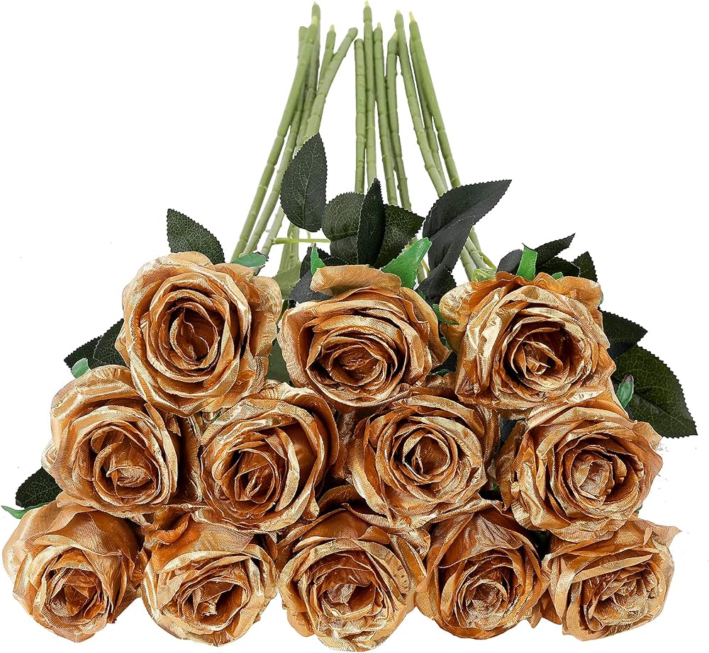 Tifuly 12 Pcs Artificial Roses 19.68in Silk Single Stem Bouquet Black Red