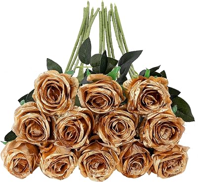 Tifuly 12 Pcs Artificial Roses 19.68in Silk Single Stem Bouquet Black Red