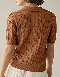 Imily Bela Women's Cable Short Sleeve Sweaters Tops