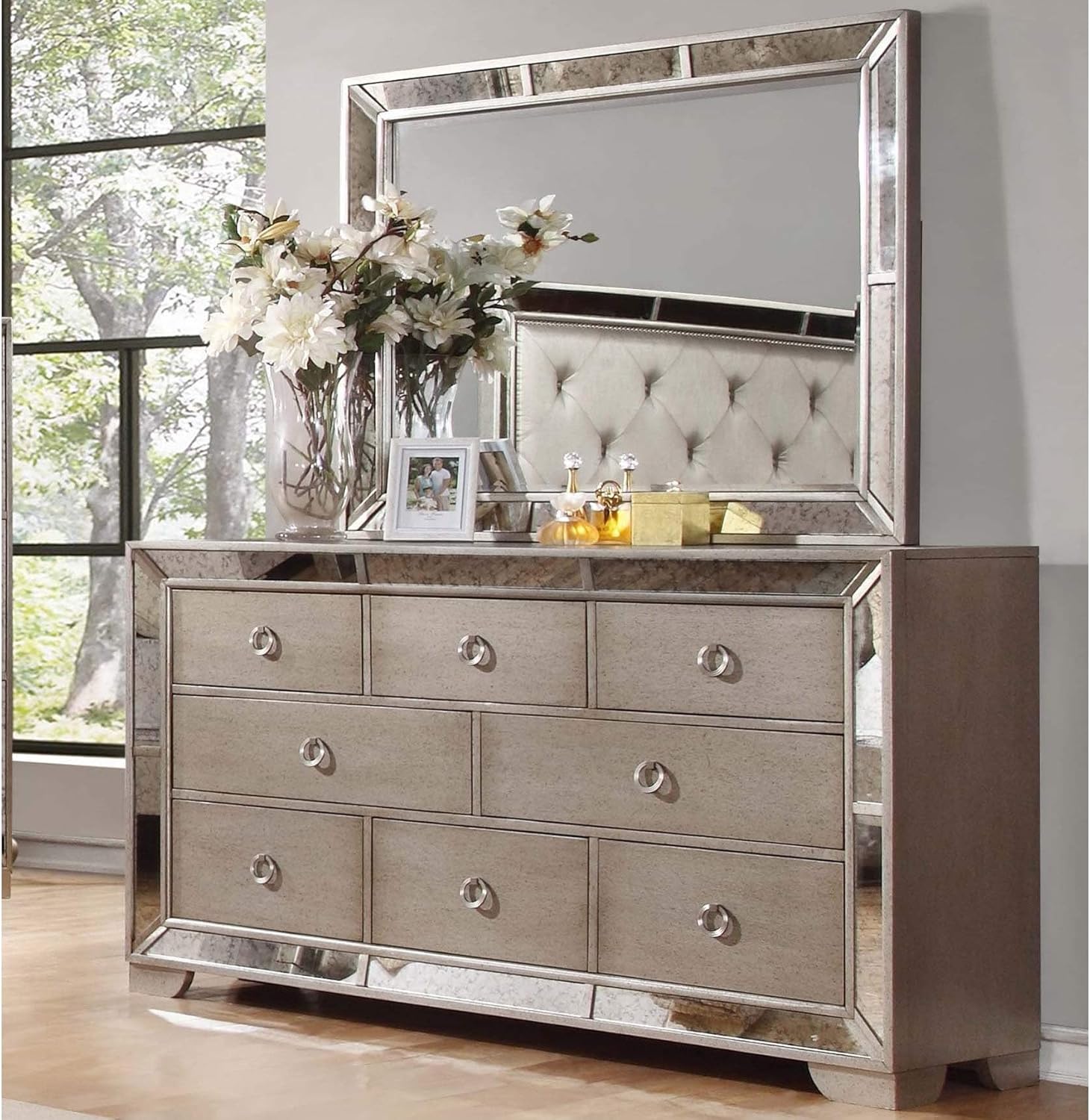 Best Master Furniture Silver Bronze Dresser and Mirror