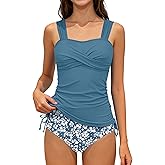 NECIOUS Girls Swimsuits 2 Piece Criss Cross Bathing Suit Drawstring Wide Straps Tankini Sets for 9-16 Years