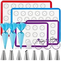 POPCO Macaron Baking Kit (19pcs Set) - 2 Half Size and 2 Quarter Size Silicone Macaron Baking Mats Plus 8 Piping Tips, 3…