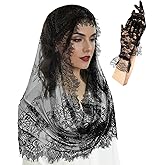 BOARDFEB 2 Pcs Lace Veil Church Mantilla Catholic Veil Bridal Wedding Veils Halloween Veil Gloves
