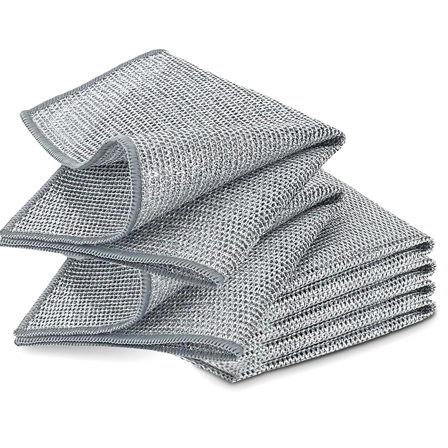 YinQin 6 PCS Double Layer Stainless Steel Scrubber Wire Dishwashing Cloth Non Scratch Mesh Dish Cleaning Cloths 20x20 cm Metallic Wire Cleaning Rag Towel for Kitchen Dish Sink Stove Top
