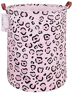 FANKANG Storage Basket, Nursery Hamper Canvas Laundry Basket Foldable with Waterproof PE Coating Large Storage Baskets for Kids Boys and Girls, Office, Bedroom, Clothes,Toys（Pink Print）