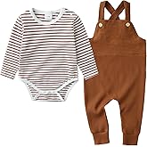 DISAUR Newborn Baby Boy Clothes, Infant Boy Bodysuit Outfits Long Sleeve Romper + Bib Overall Pants Fall Newborn Boy Clothes