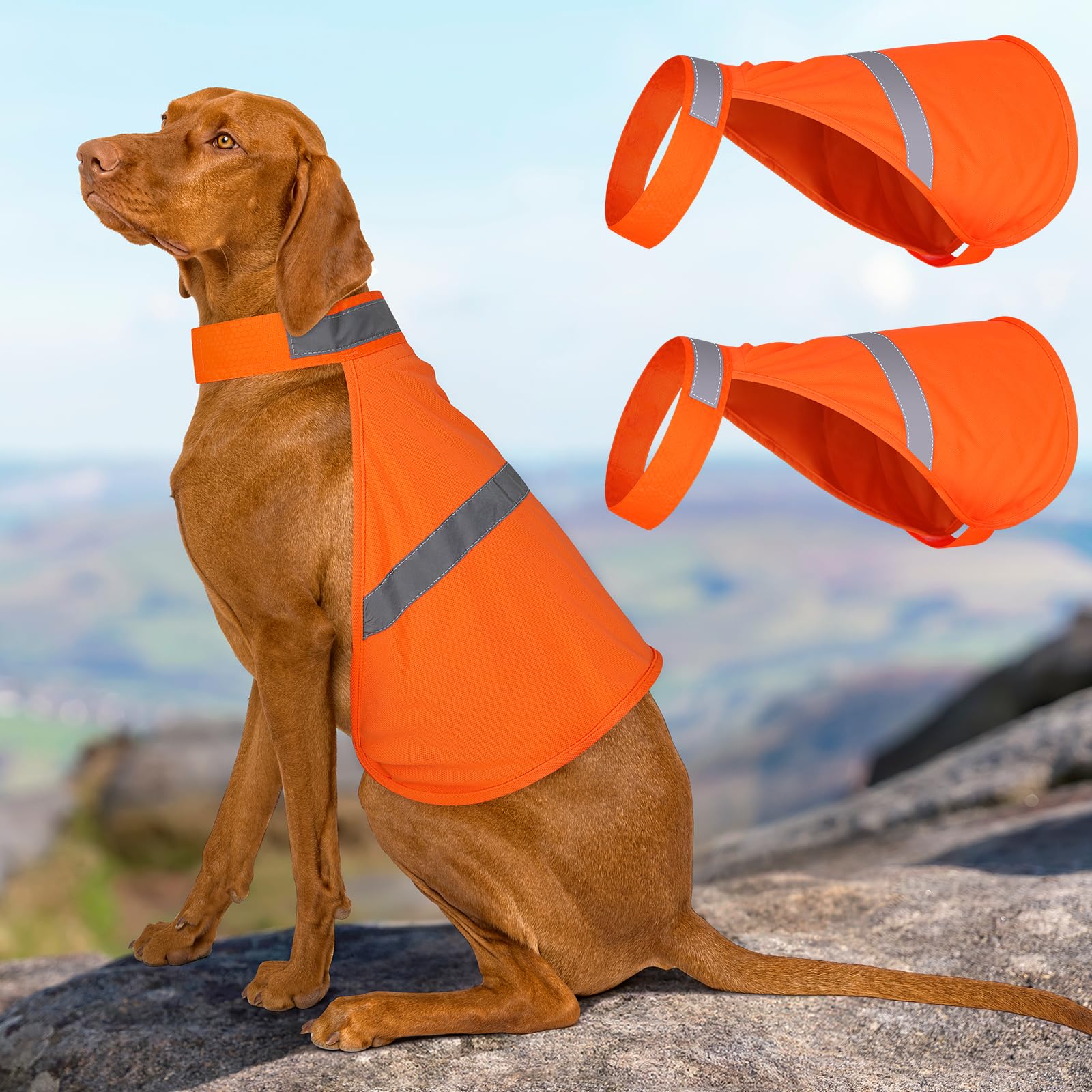 Photo 1 of 2 Pieces Dog Reflective Vest, Orange Dog Hunting Vest for Outdoor, Adjustable Pet Jacket, Soft Pet Safety Clothe for Small Medium Large