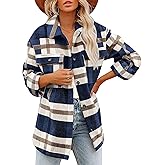 Blansdi Womens Flannel Shacket Plaid Button Down Long Sleeve Shirts Jacket Coats Fall Outfits Fashion Clothes 2025