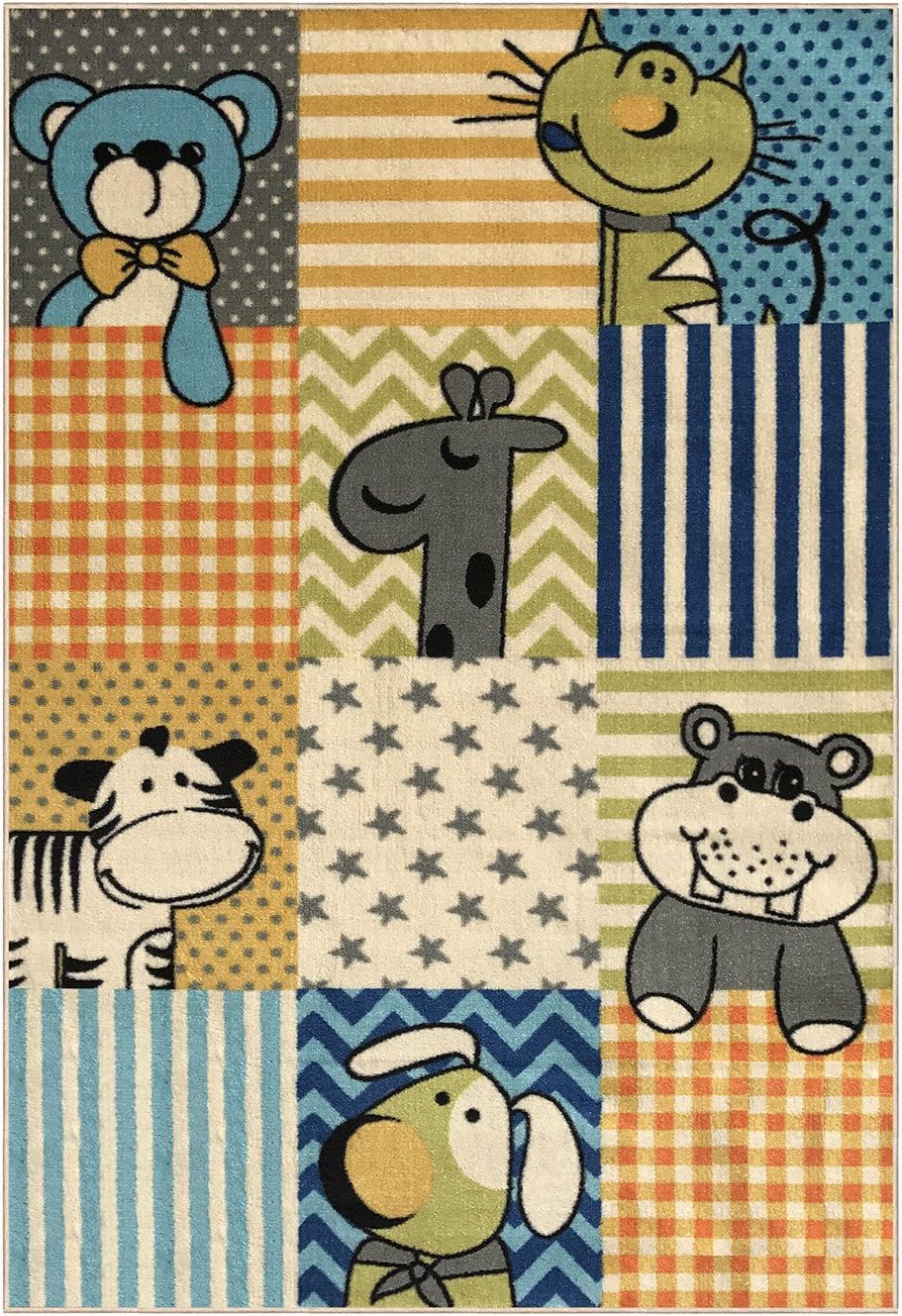 Rubber Backed 3'3" x 5' Soft Kids Childrens Animals Multi Color Playroom Nursery Educational Area Rug