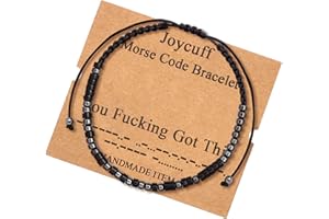 JOYCUFF Inspirational 𝐌𝐨𝐫𝐬𝐞 𝐂𝐨𝐝𝐞 𝐁𝐫𝐚𝐜𝐞𝐥𝐞𝐭𝐬 𝐟𝐨𝐫 𝐖𝐨𝐦𝐞𝐧 𝐌𝐞𝐧 Mothers Day Birthday 𝐆𝐢𝐟𝐭𝐬 Mom Mother Father Daughter Aunt Grandmother Jewelry Cord Wrap Bracelet with Black Hematite Beads