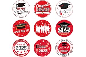 Blinket 2025 Graduation Stickers – 180pcs Class of 2025 Stickers for Graduation Party Decorations, Bright Red Candy Envelope Seals Graduations Decorations for 2025 Gifts and Goodie Bags