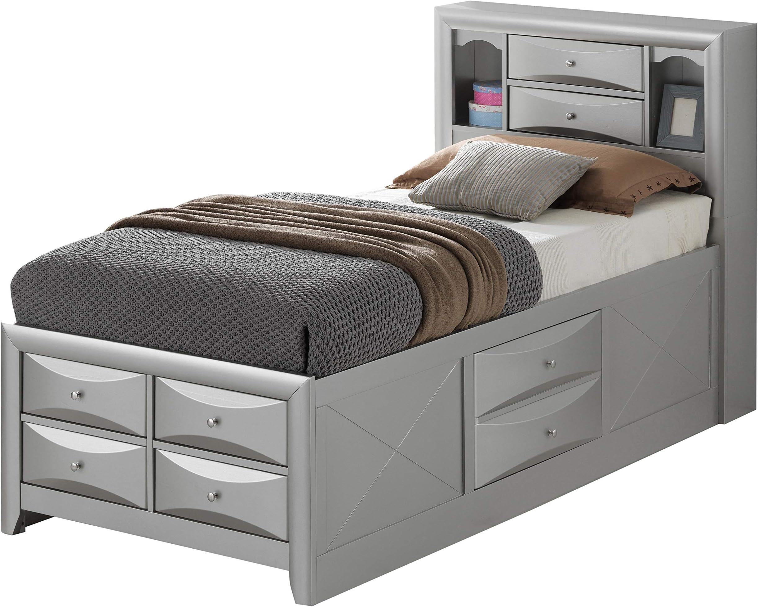 Glory Furniture Marilla Twin Storage, Silver Bed Room Furniture 49" H x 43" W x 87" D
