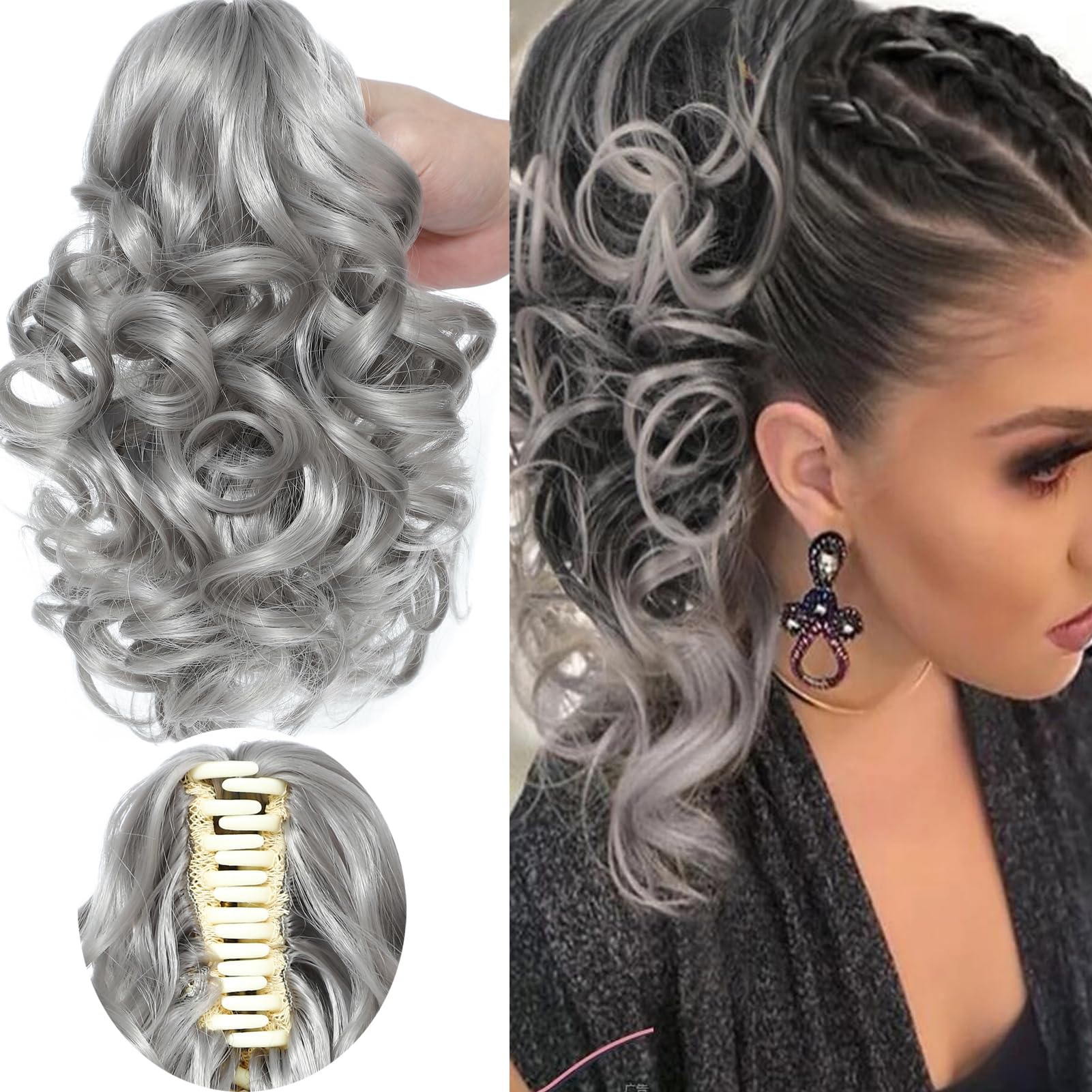 Photo 1 of 12" Short Curly Claw Ponytail Extensions Clip in Hair Extensions Hairpiece Messy Tousled Updo Hair Bun hair accessories for Women Girls (#0906)