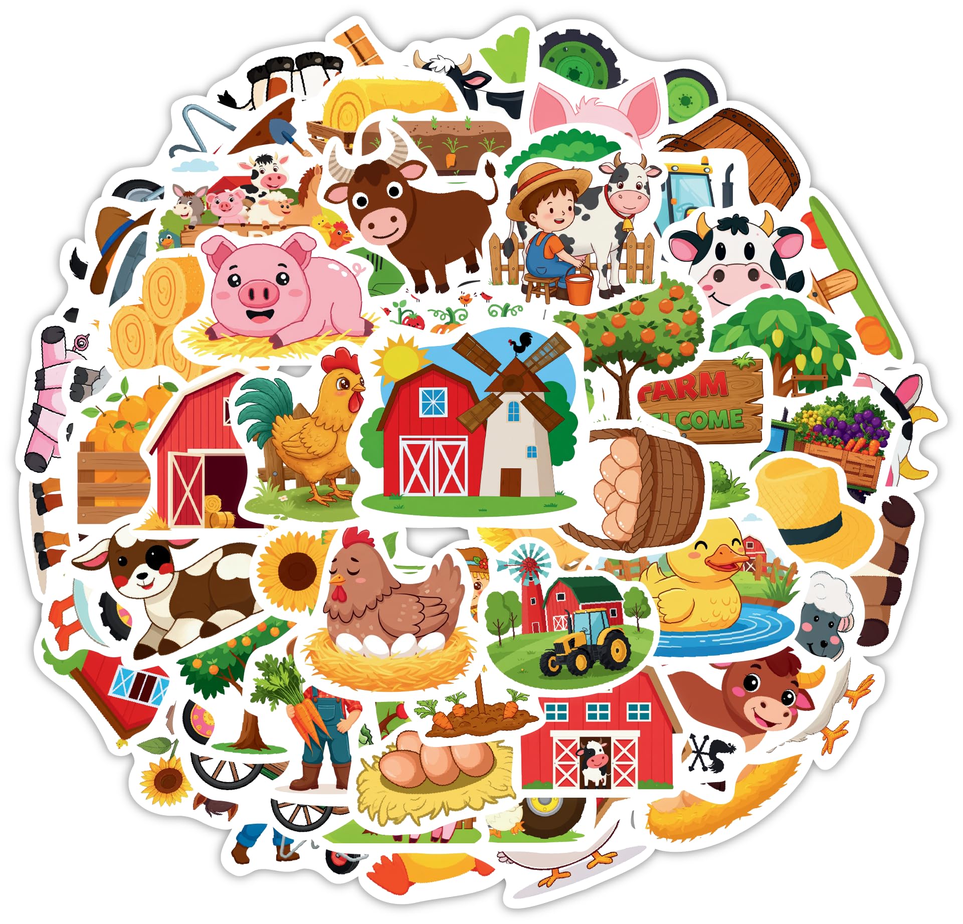 Photo 1 of 100 Pcs Farm Animal Stickers for Kids, Cute Animals Water Bottle Stickers for Kids Waterproof, Vinyl Laptop Kid Sticker Pack, Barn Cow Pig Stickers for Girls Boys Classroom Prizes