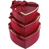 MAGICLULU Red Heart Shaped Boxes with Lids, Set of 3 Nesting Heart Present Boxes with Bow Ribbon for Proposal Bridesmaid Birthday Valentines Day Christmas Arrangements Flowers