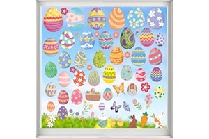 EDDORUNNING 124Pcs/8 Sheets Easter Window Clings Decorations Stickers Colorful Easter Eggs Double Sided Reusable for Glass Windows Static Stickers, Spring Window Clings Party Supplies Gifts for Kids School Home