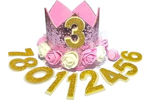 POSAPET Dog Birthday Hat Adjustable Reusable Crown for Dogs Cats Puppy Kitten Birthday Party Headband with Numbers(Pink)