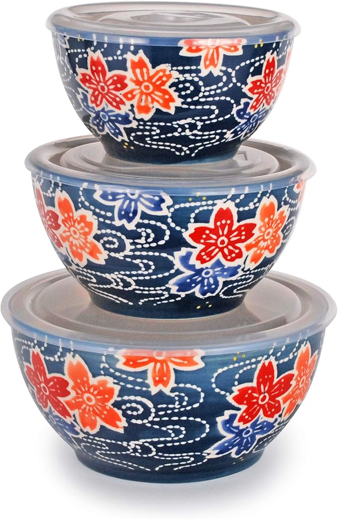 Hinomaru Collection Set of 3 Microwave Ceramic Bowl With