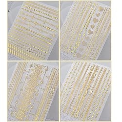 Gold Chains Nail Art Adhesive Stickers, 3D Metallic