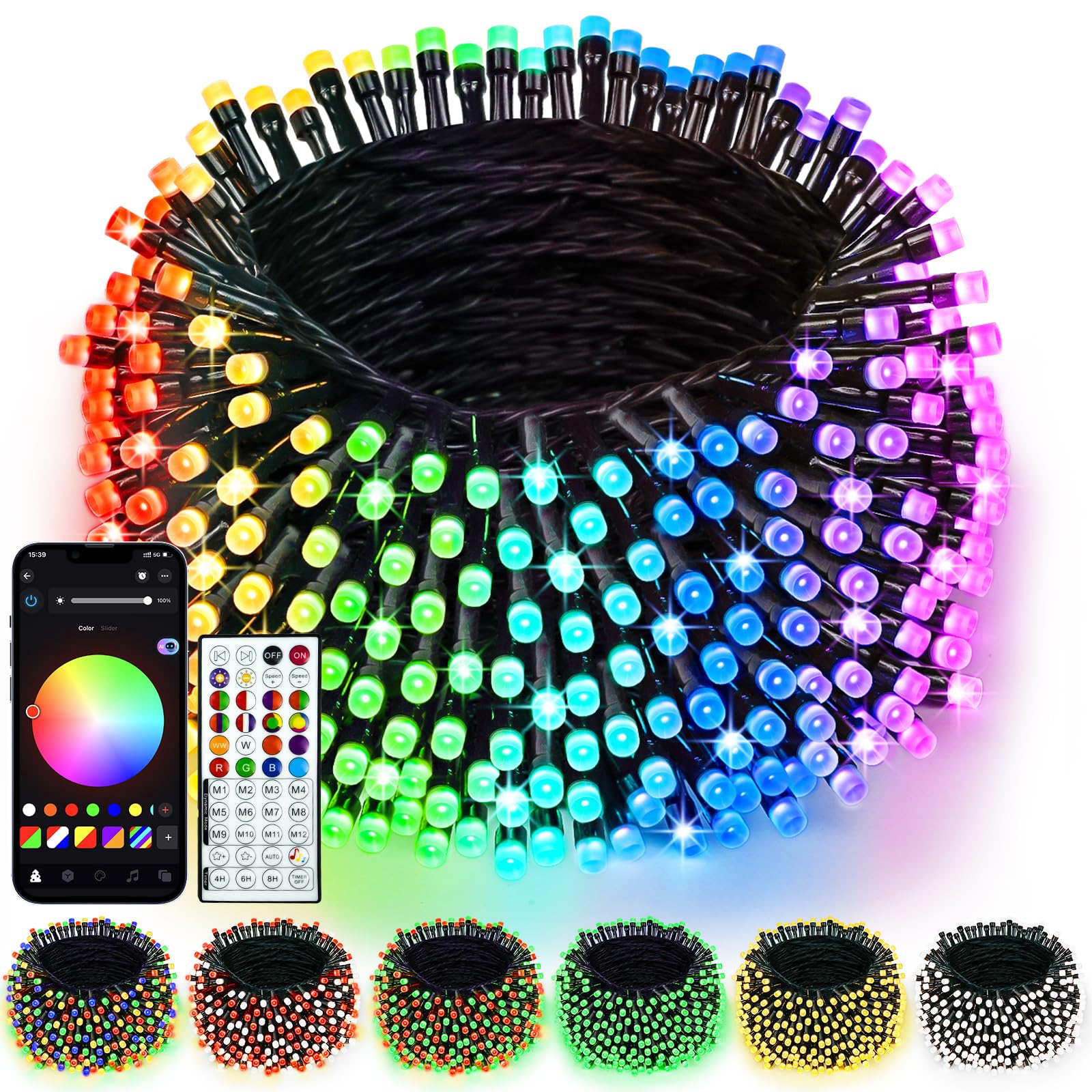 Photo 1 of ***(PARTS ONLY/ MISSING REMOTE/ NON FUNCTIONAL)***Smart Color Changing Christmas Lights with Remote & APP, 109FT 300 LED RGB Dimmable Christmas String Lights, Waterproof Fairy Twinkle Light for Indoor Outdoor Xmas Tree Wedding Holiday Decorations