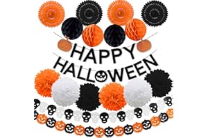 SANDEYE Halloween Party Decorations,Black Glittery Happy Halloween Orange Pumpkin Banner All-in-One Pack for Halloween Theme Party Supplies Decorations Kit for Kids