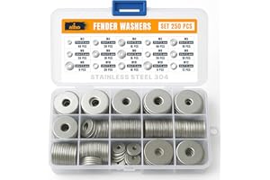 ALBO 250 Pcs Metric Stainless Steel Fender Flat Washers for Screws and Bolts, 304 Stainless Steel Hardware Fasteners