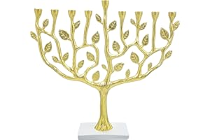 The Dreidel Company Hanukkah Menorah Tree of Life with Stone Base (Gold)