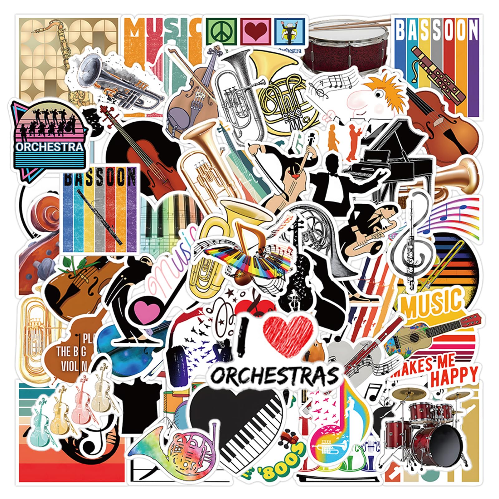 108PCS Orchestral Music Stickers, Vinyl Music Stickers for Water Bottle Laptop Luggage Guitar Gifts for Adult Youth Teacher Students