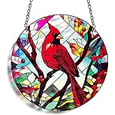 BXLZ Red Bird Memorial Suncatcher, Memorial Panel Glass Stained Glass Indoor Window Art Wall Decor for Bird Lover.