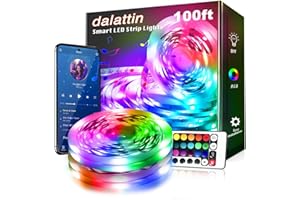 dalattin Bluetooth Led Lights for Bedroom 100ft,Smart Led Strip Lights with App Control Remote Control, RGB LED Light Strips,Music Sync Color Changing Room Decoration Party, (2 Rolls of 50ft)